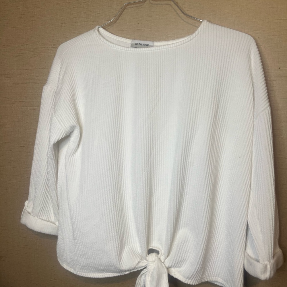 LOFT White Knit Tie-Hem Pullover